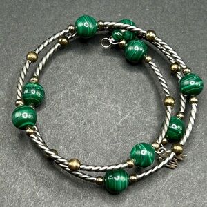 Carolyn Pollack American West Sterling Silver Malachite Memory Wire Bracelet